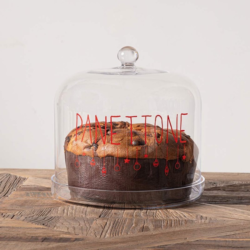 Campana in vetro decoro Panettone palline rosso